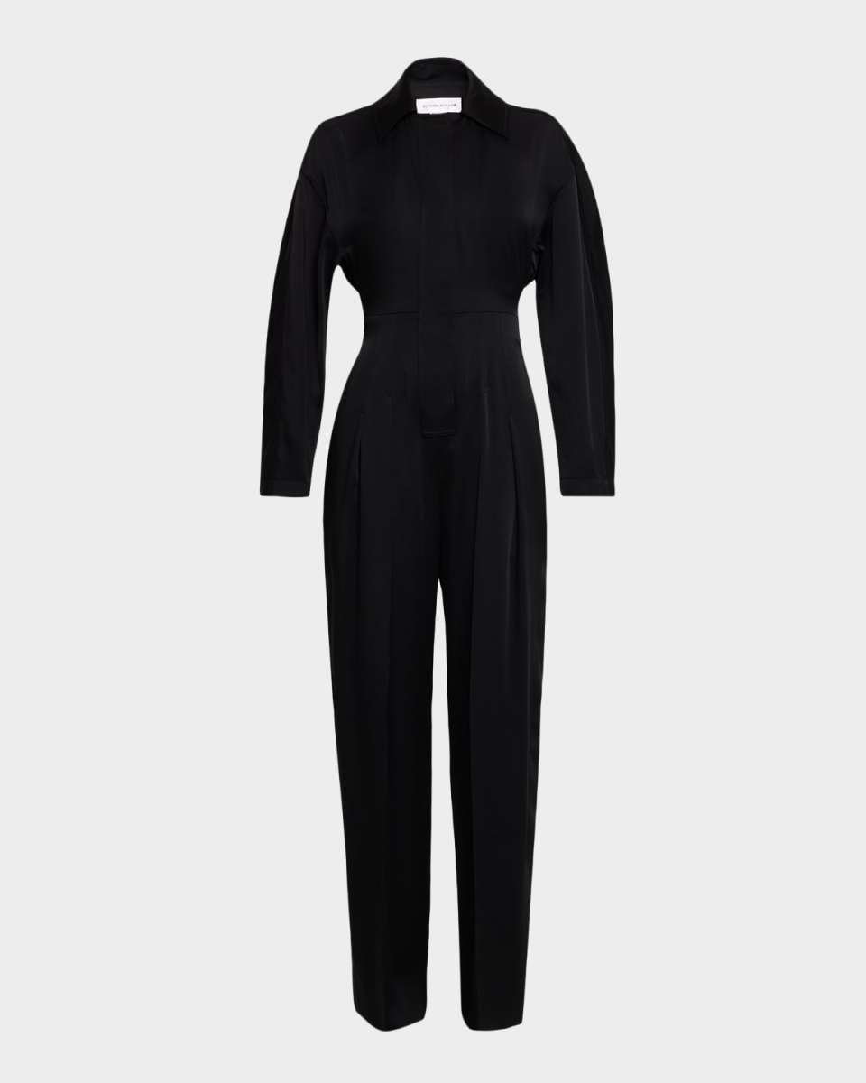 Fluid Satin Cinched Straight-Leg Jumpsuit